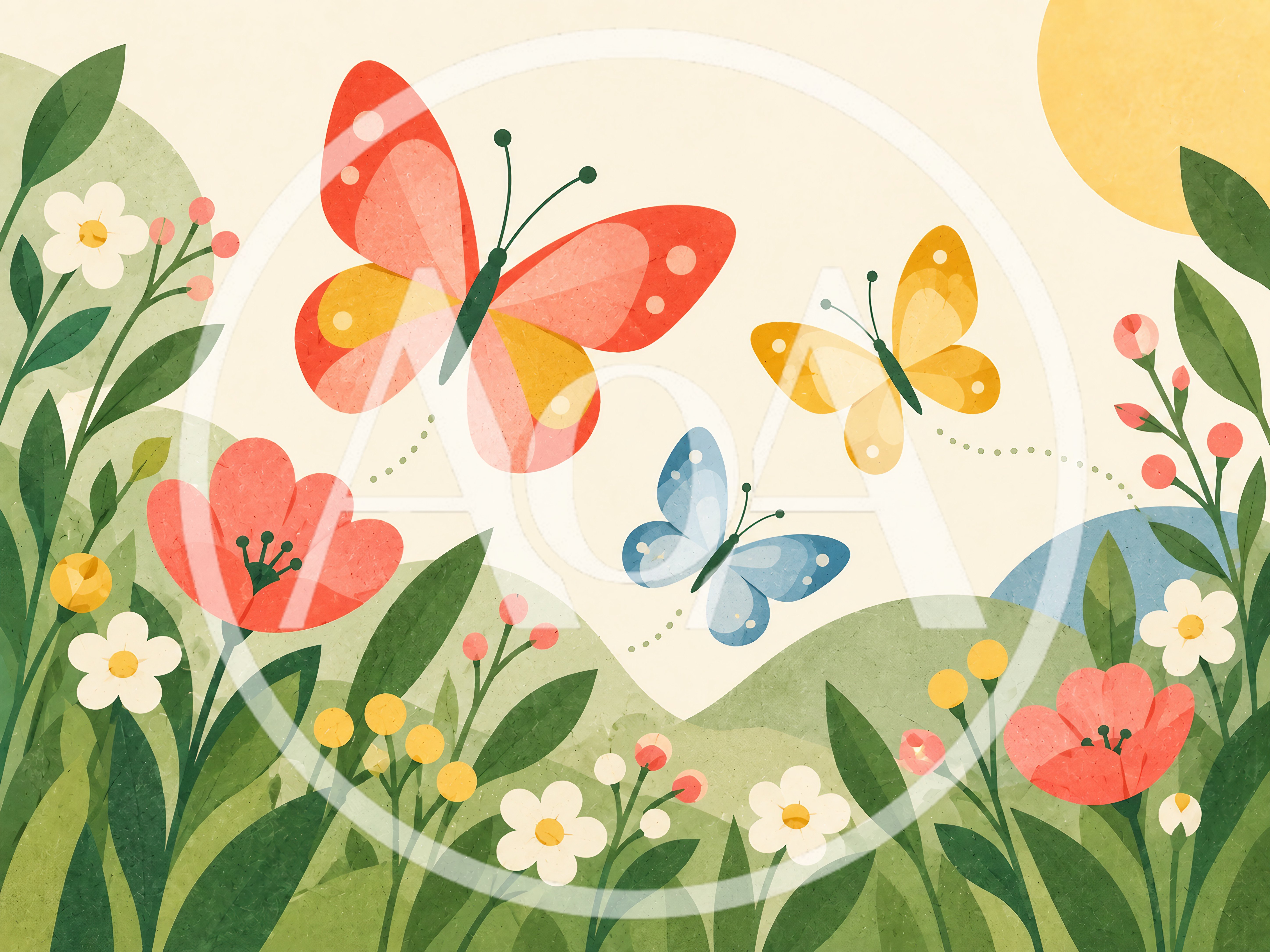 Colorful Butterflies Flying Over A Spring Meadow