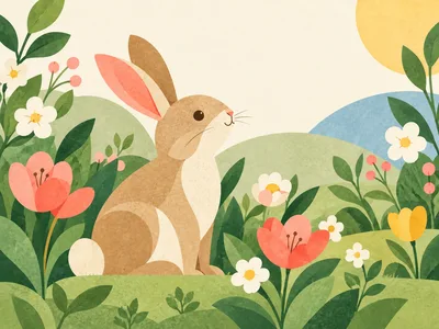 Cute Brown Rabbit Sitting In A Spring Meadow