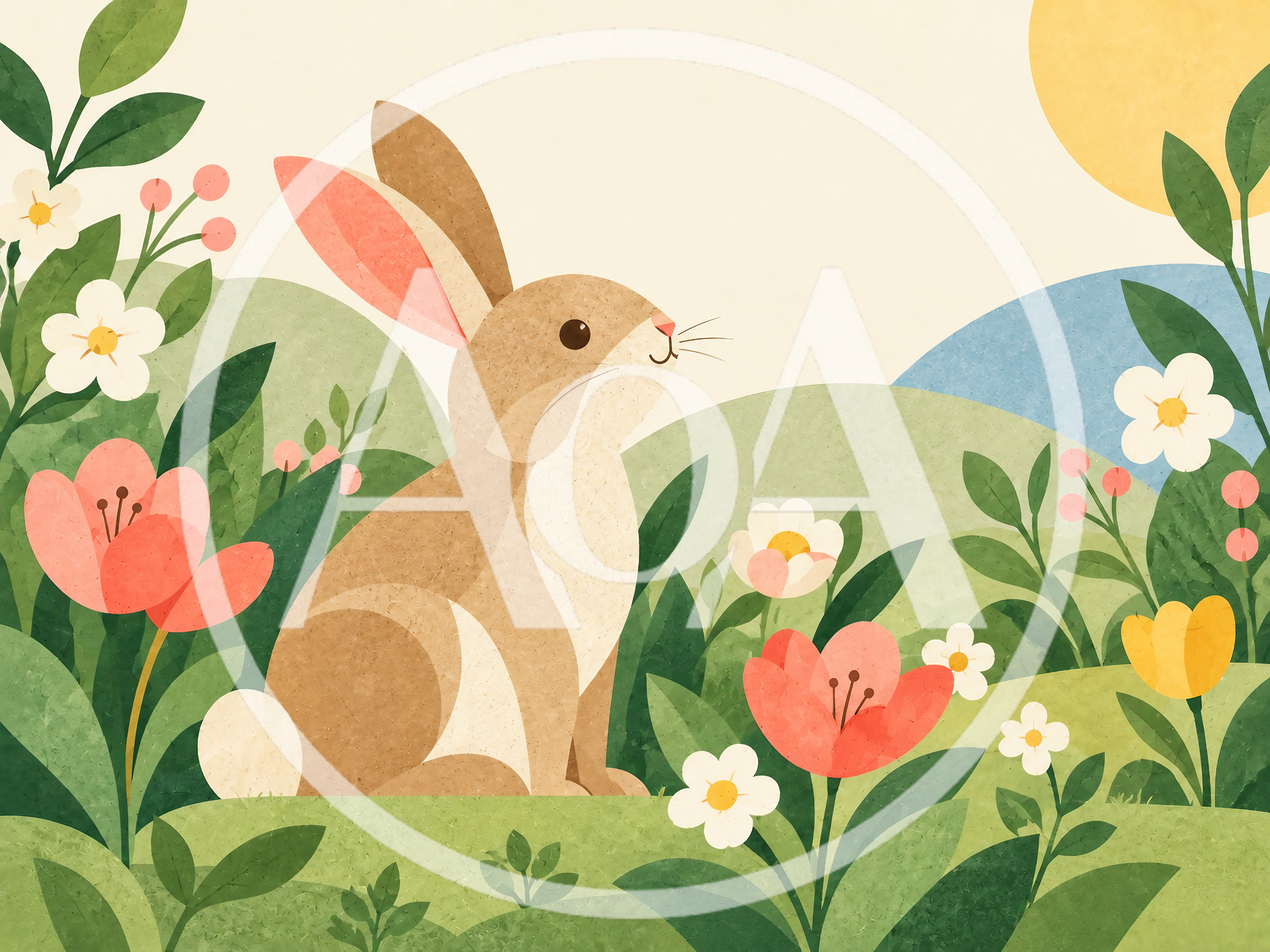 Cute Brown Rabbit Sitting In A Spring Meadow
