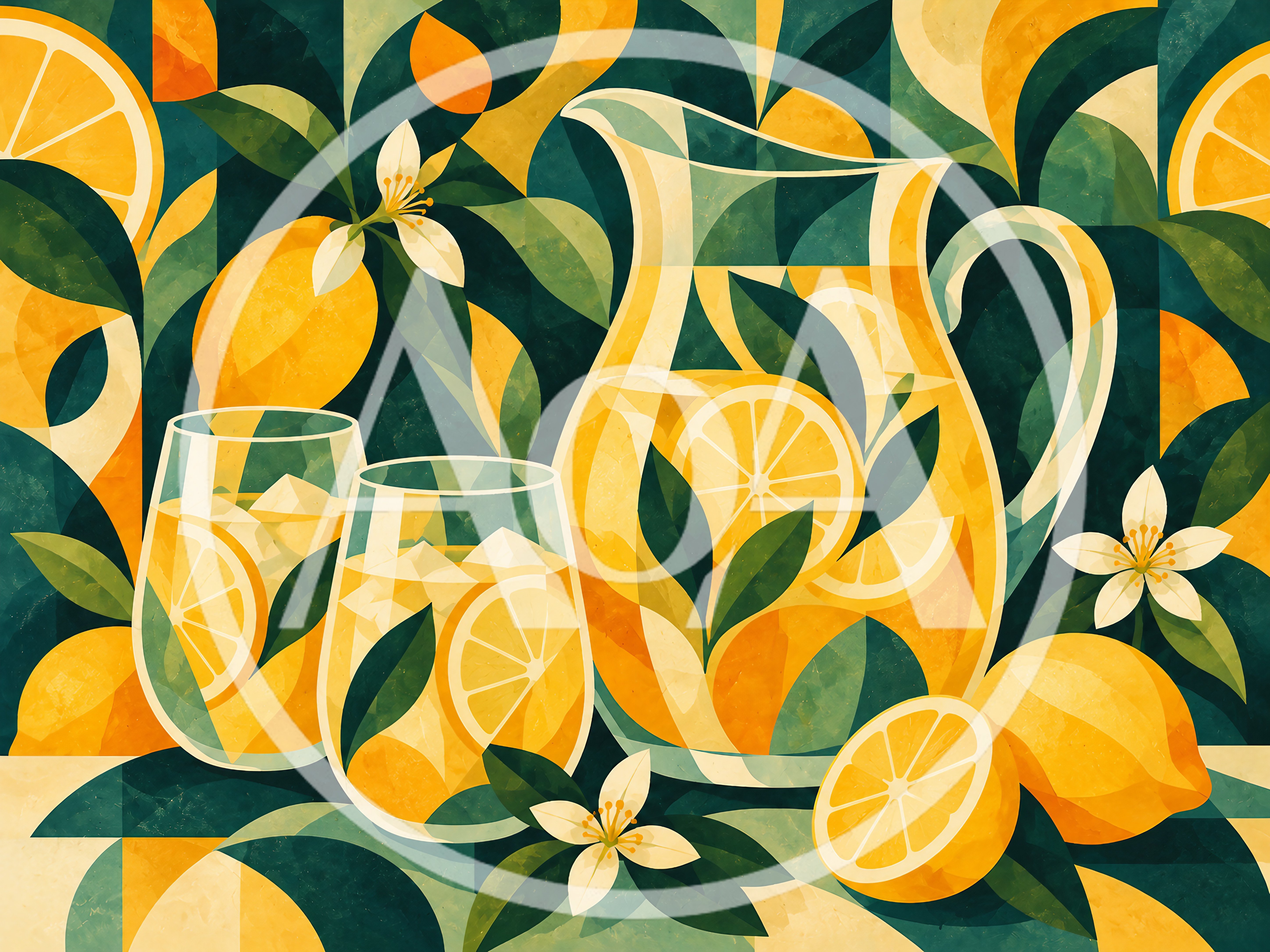 Abstract Geometric Illustration Of Fresh Lemonade Pitcher And Glasses