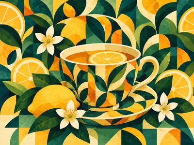 Geometric Lemon Tea Cup Illustration