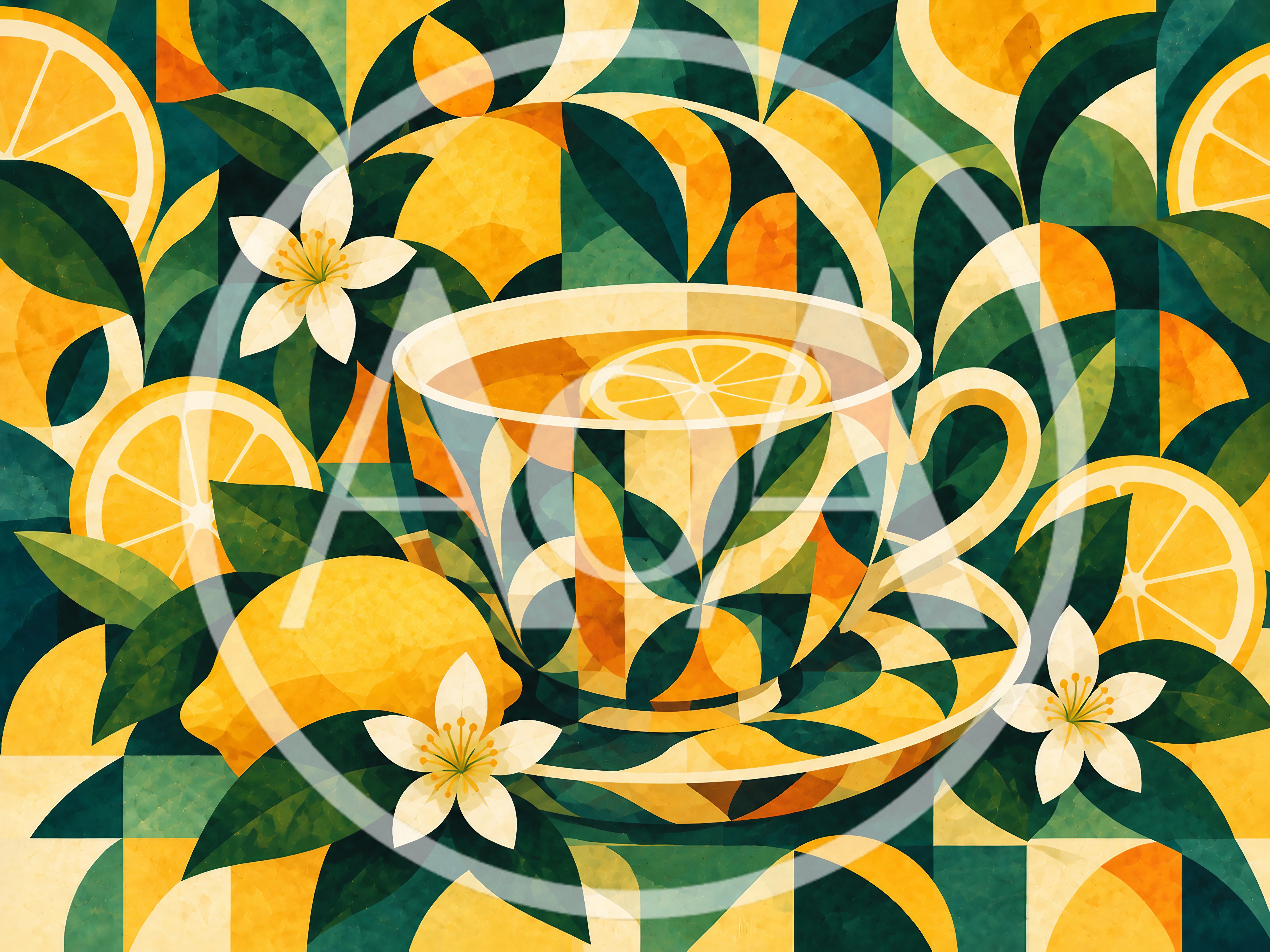 Geometric Lemon Tea Cup Illustration