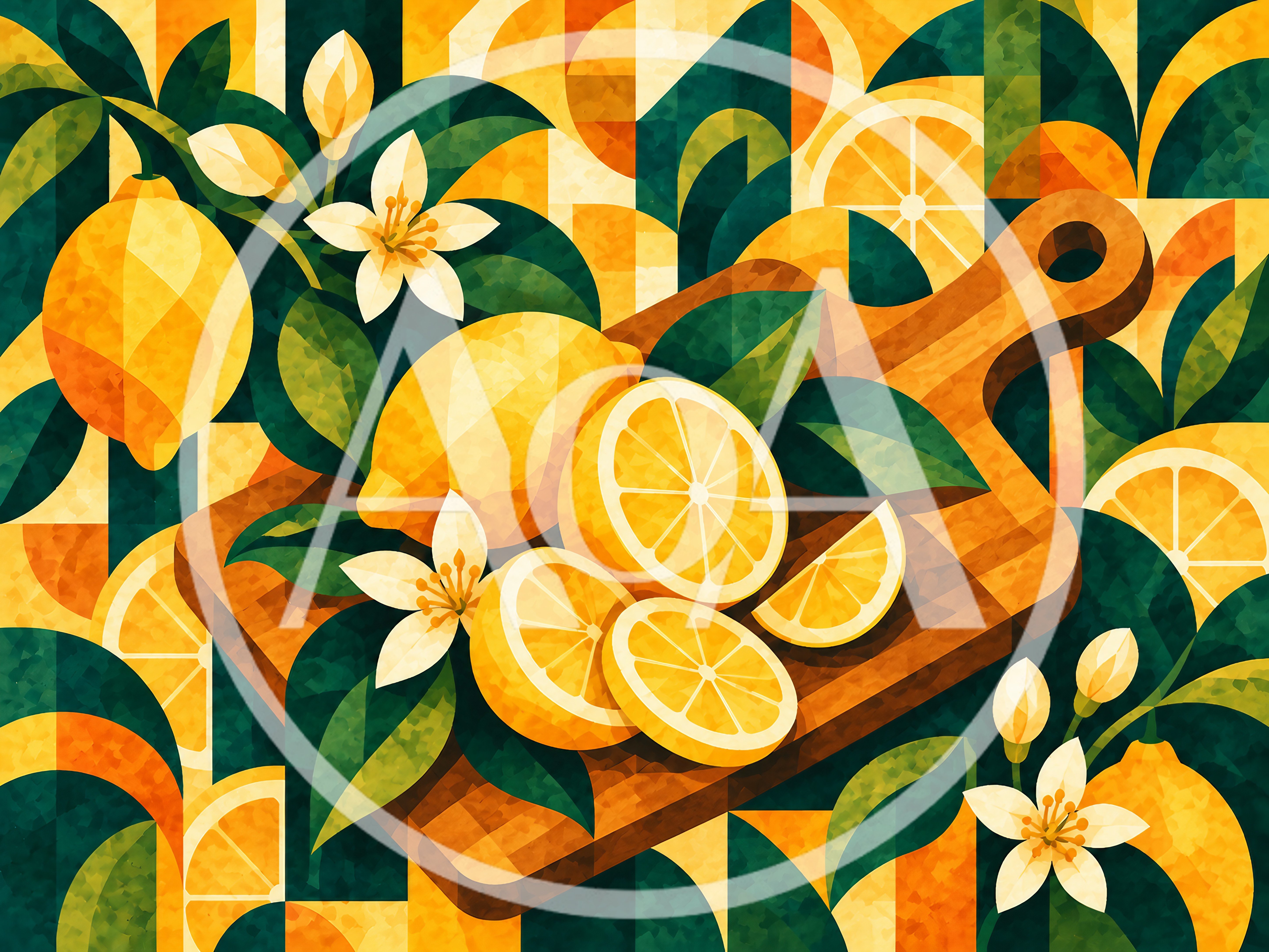 Geometric Illustration Of Fresh Lemons On A Cutting Board