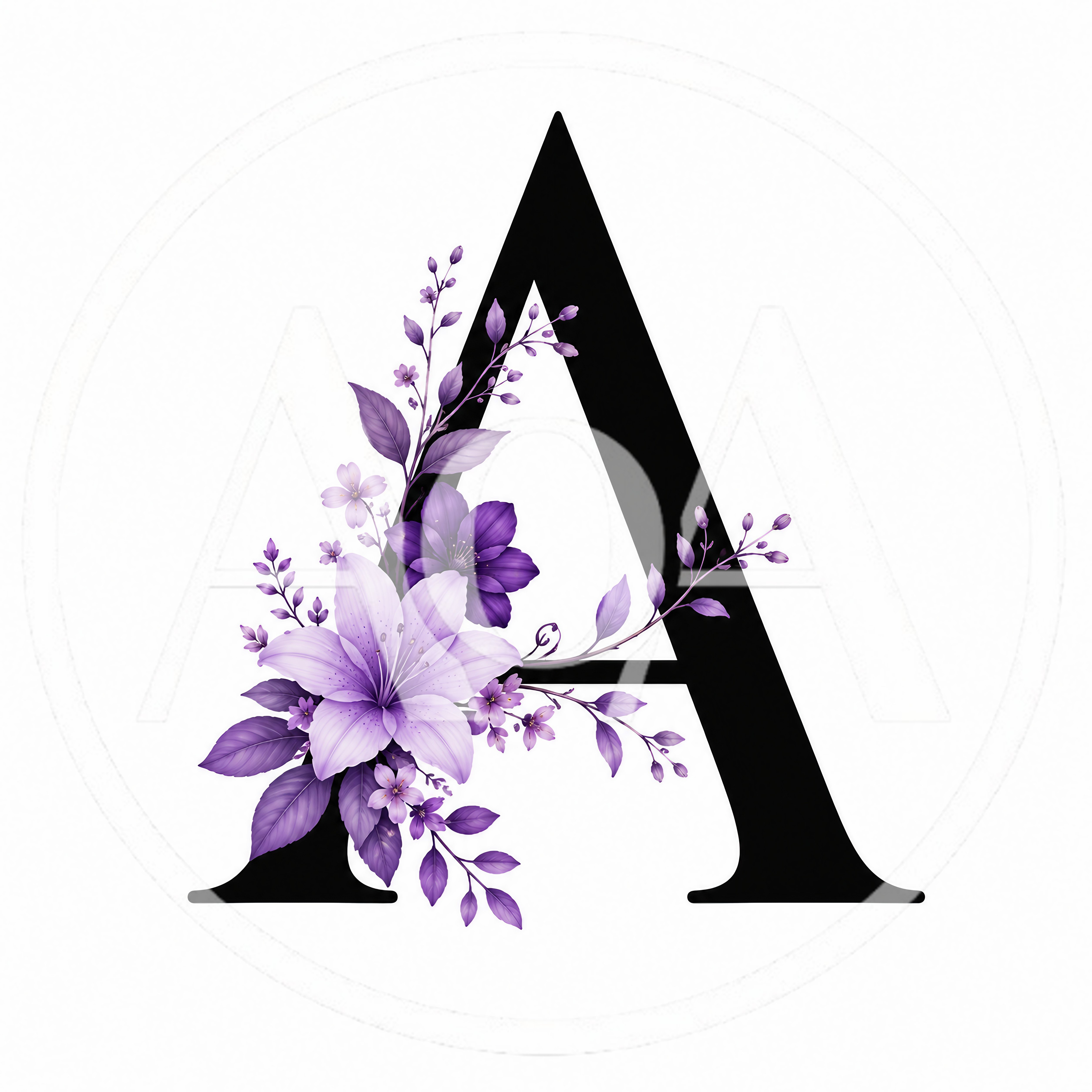 Elegant Letter A Decorated With Purple Floral Arrangement