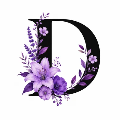 Letter D Decorated With Purple Floral Arrangement