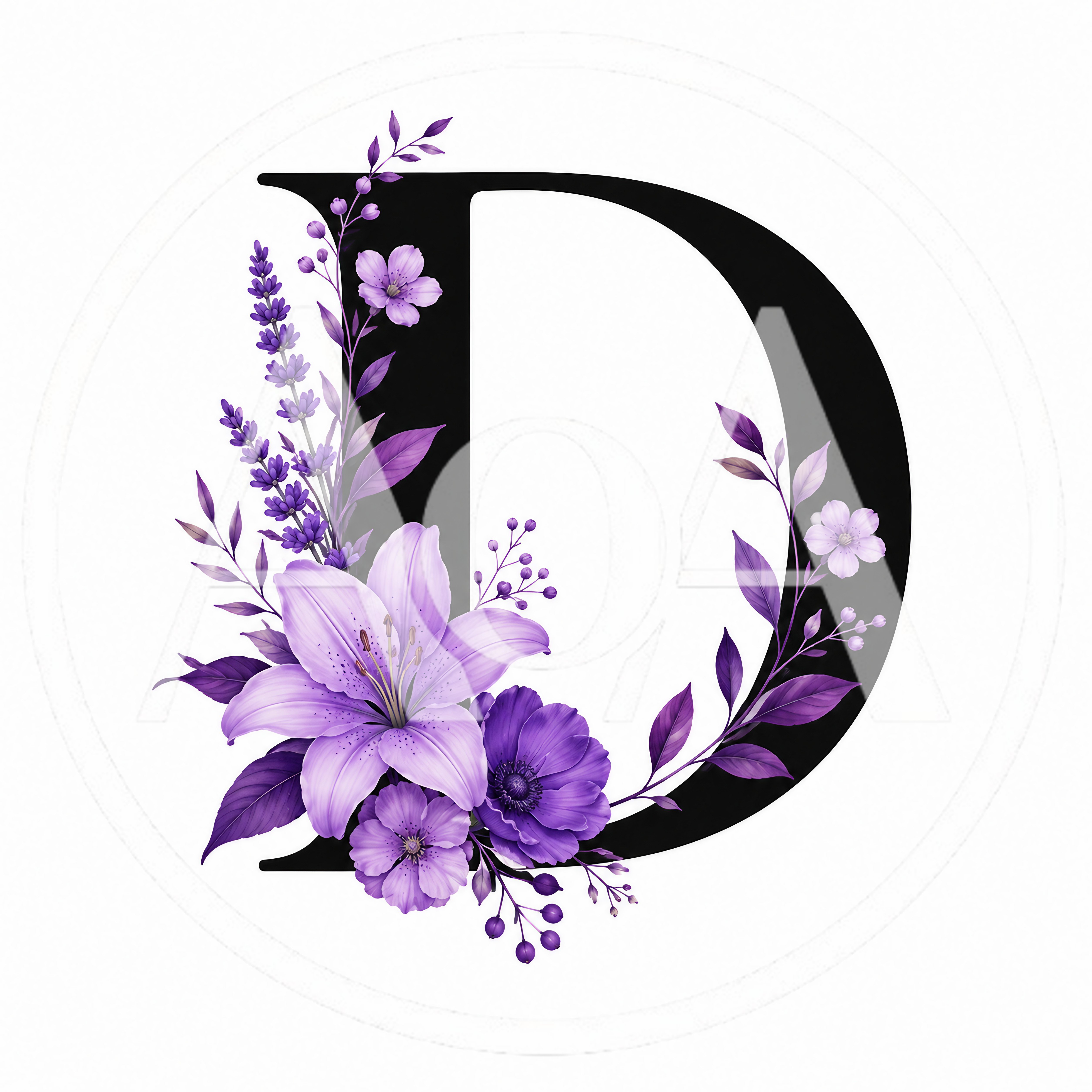 Letter D Decorated With Purple Floral Arrangement