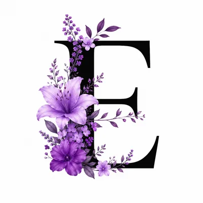 Floral Letter E Decorated With Purple Flowers