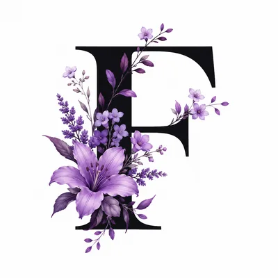 Floral Letter F With Purple Lily And Lavender
