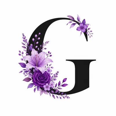 Floral Letter G With Purple Flowers And Leaves