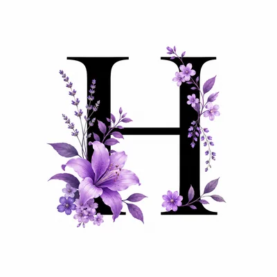 Letter H Decorated With Purple Lilies And Lavender