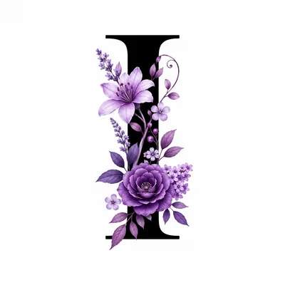 Decorative Letter I With Purple Floral Arrangement