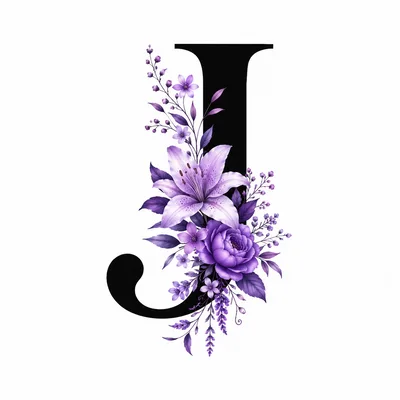 Decorative Letter J With Purple Floral Arrangement