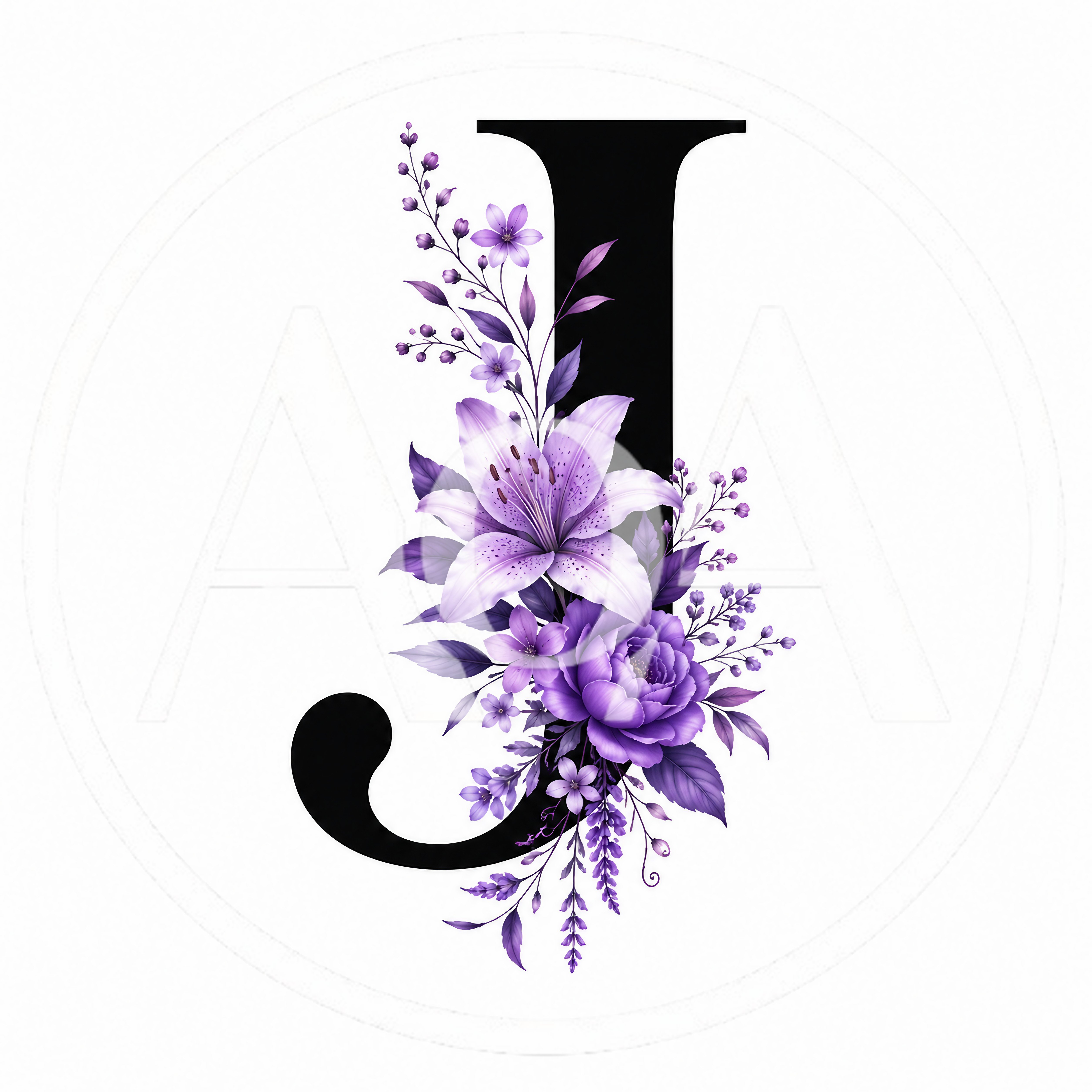 Decorative Letter J With Purple Floral Arrangement