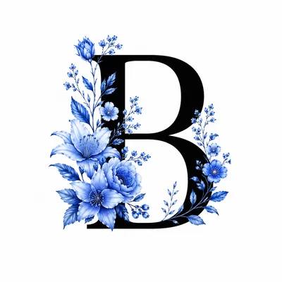 Elegant Letter B Decorated With Blue Floral Arrangements