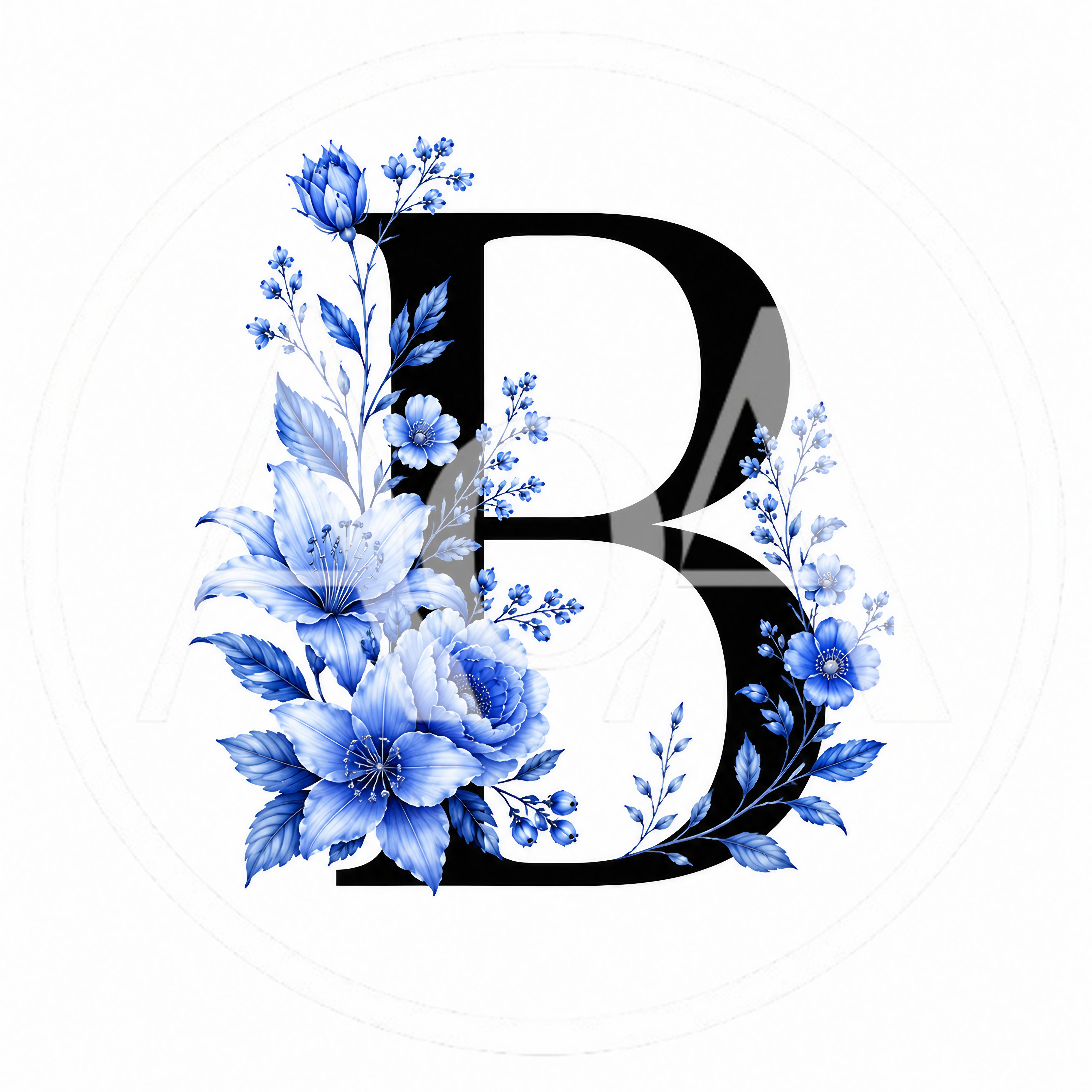 Elegant Letter B Decorated With Blue Floral Arrangements