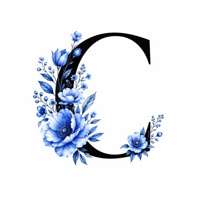 Elegant Letter C Decorated With Blue Floral Arrangements