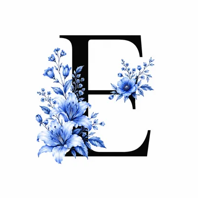Elegant Letter E Decorated With Blue Floral Arrangements