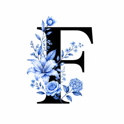Letter F Decorated With Blue Floral Arrangement