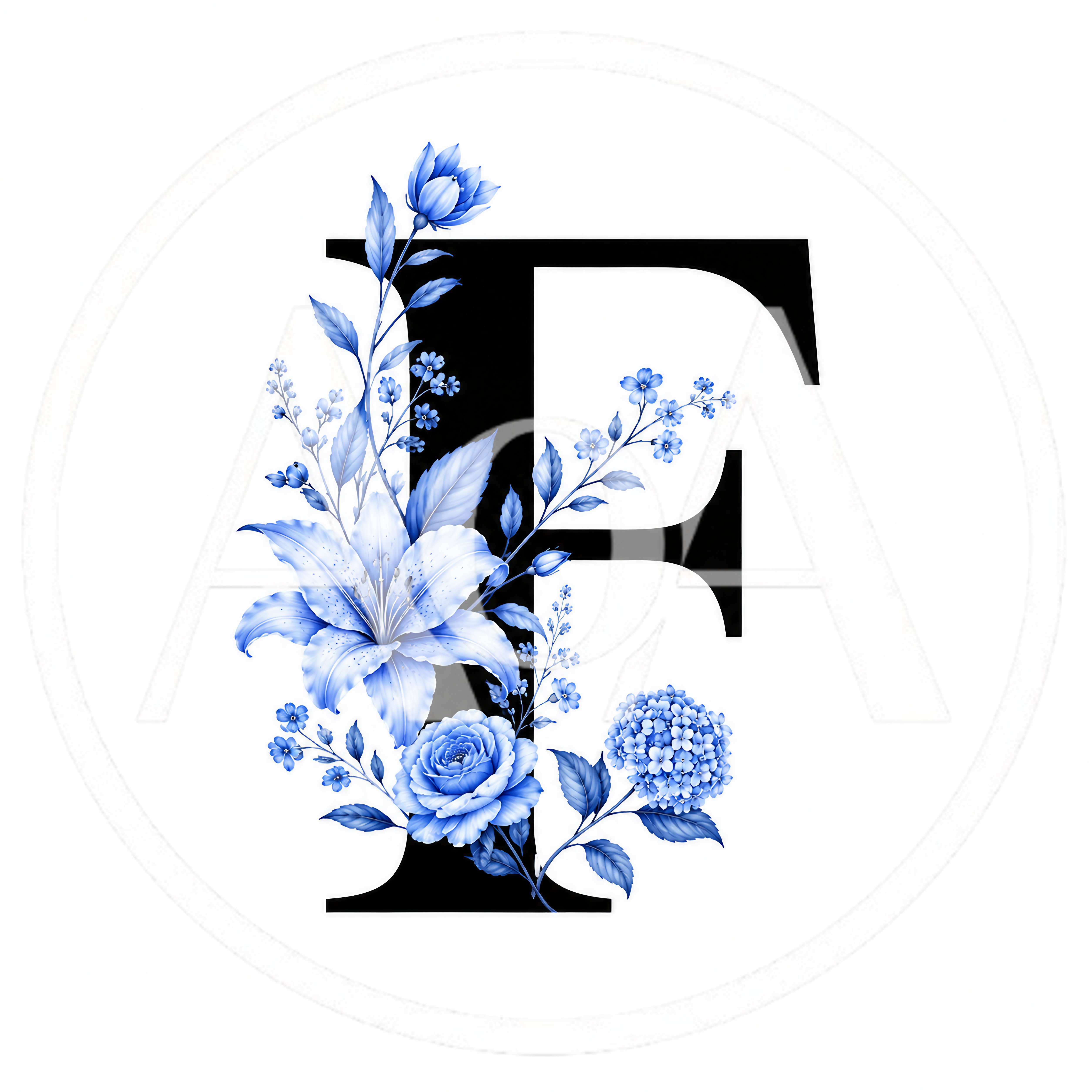 Letter F Decorated With Blue Floral Arrangement