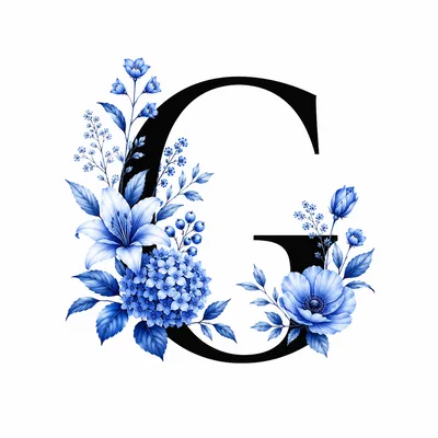 Decorative Letter G With Blue Floral Arrangement