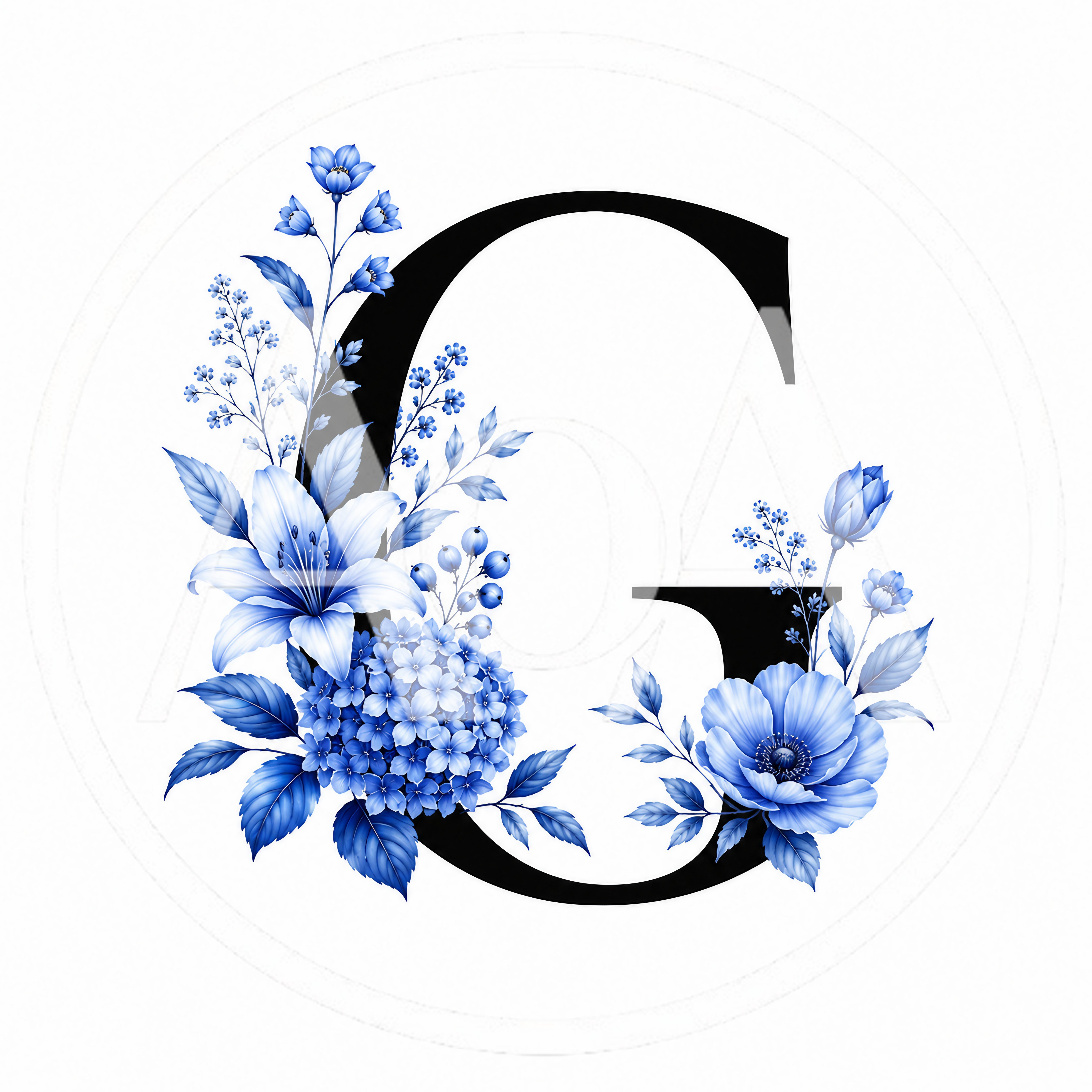 Decorative Letter G With Blue Floral Arrangement