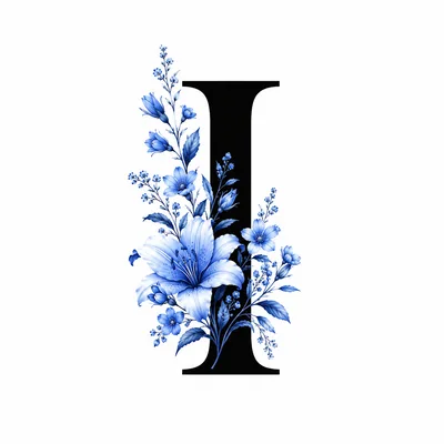 Elegant Letter I Decorated With Blue Floral Arrangement