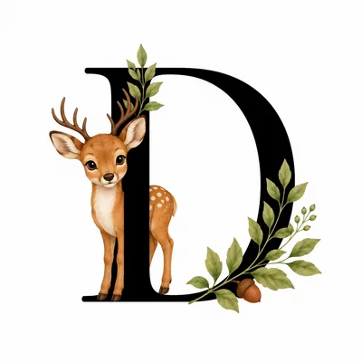 Cute Baby Deer With Letter D Illustration