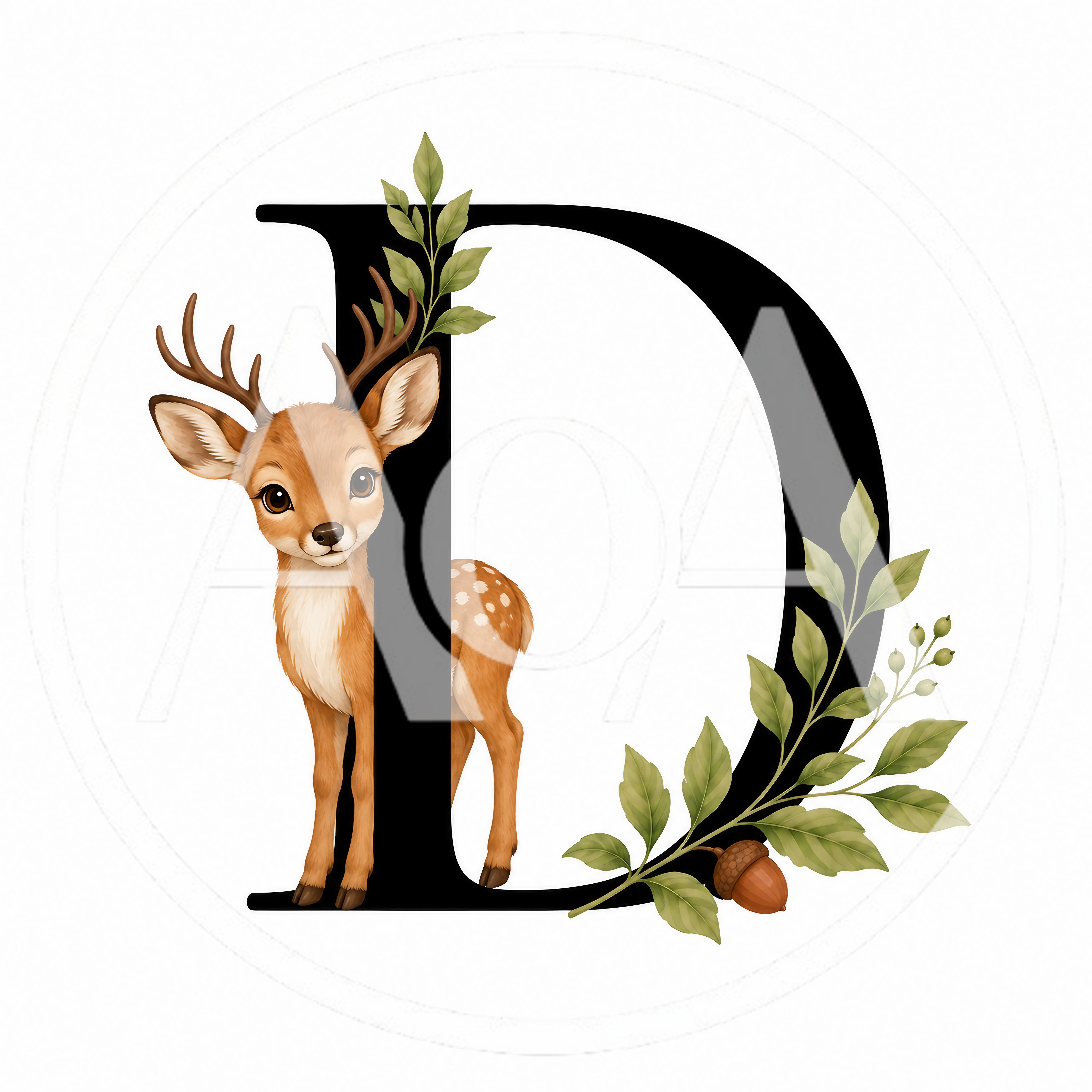 Cute Baby Deer With Letter D Illustration