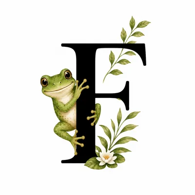Cute Green Frog Clinging To Letter F