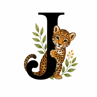 Cute Baby Jaguar Illustration With Letter J