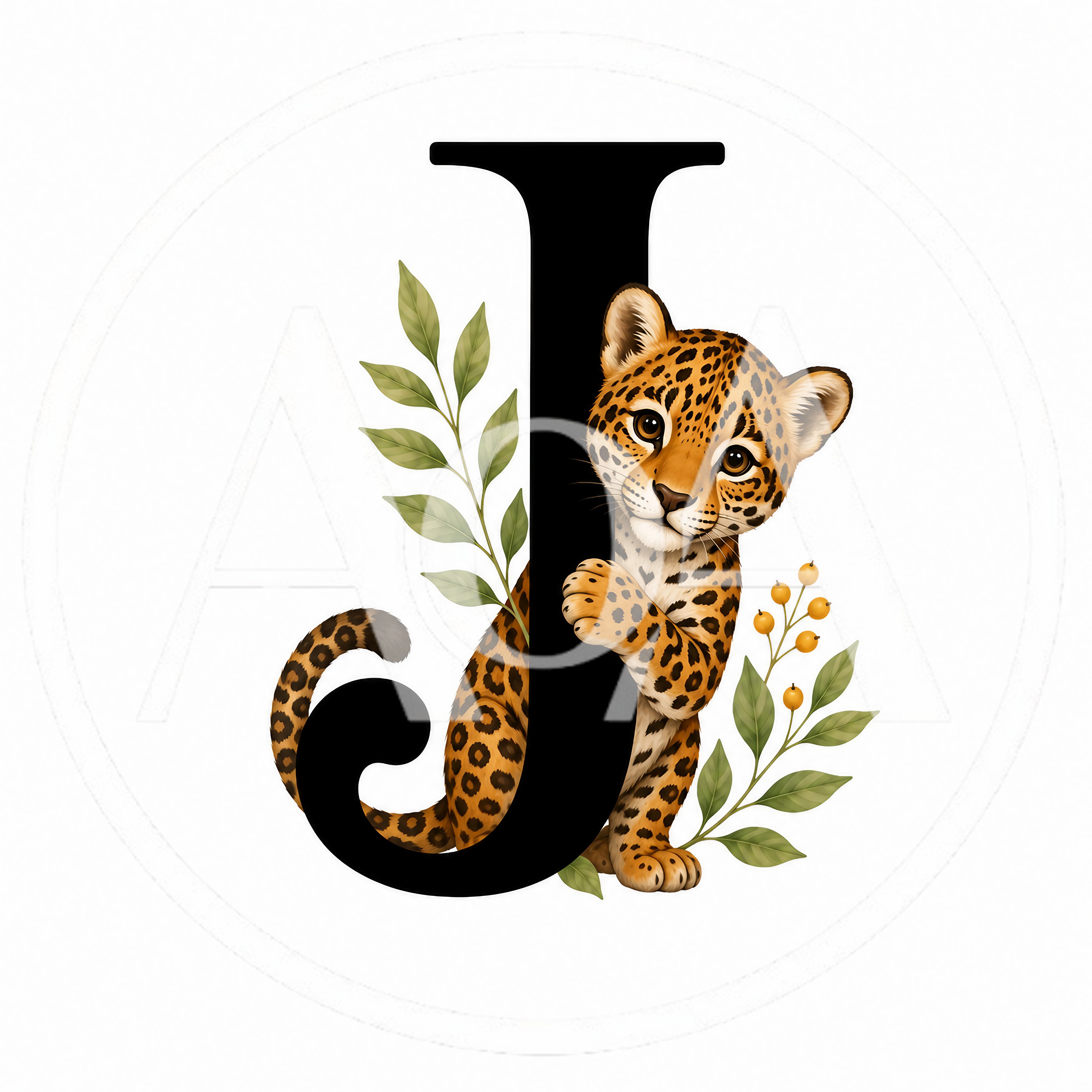 Cute Baby Jaguar Illustration With Letter J
