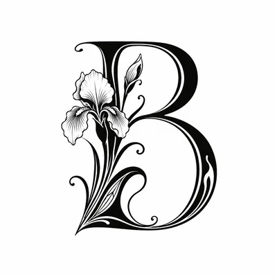 Elegant Letter B With Floral Iris Illustration