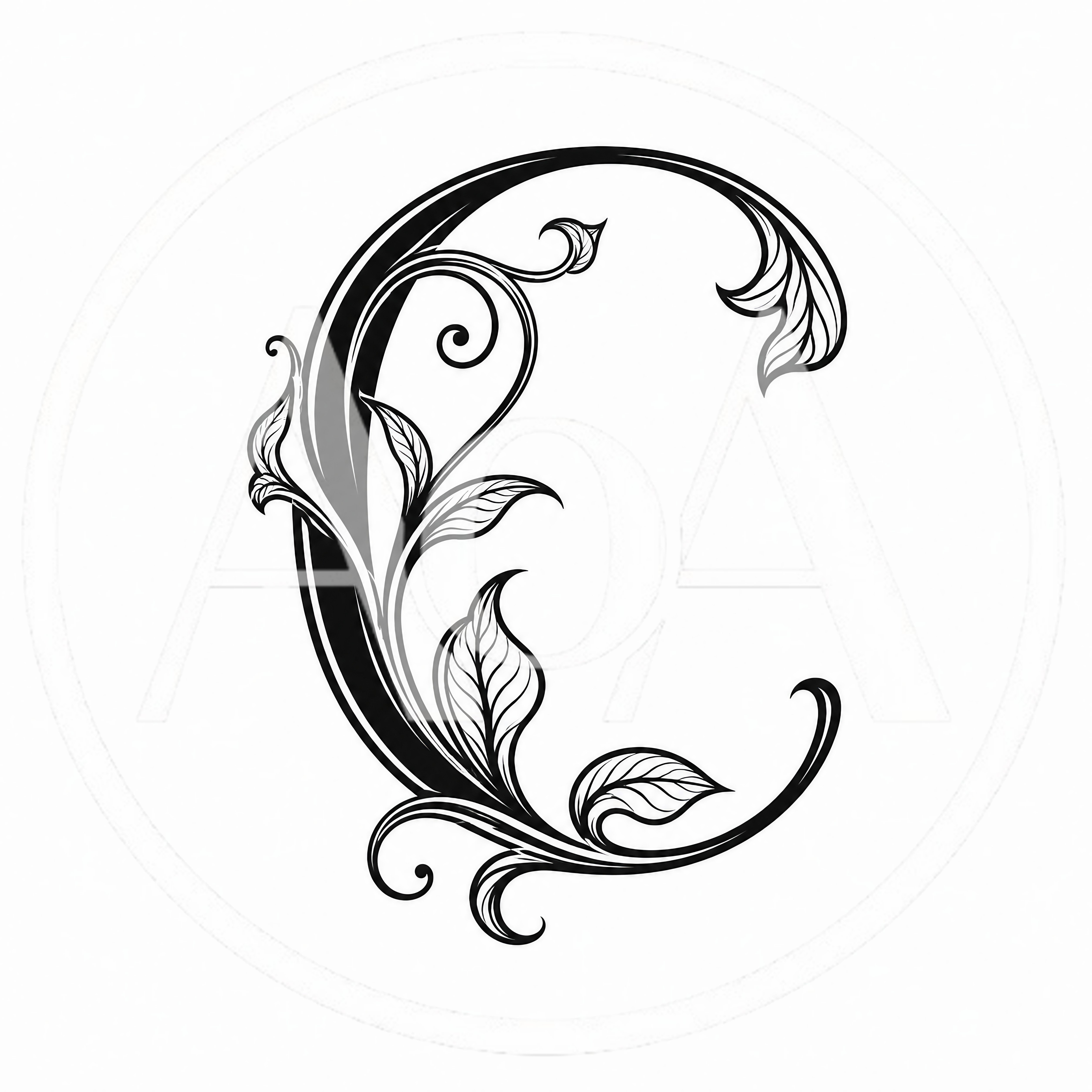 Ornate Floral Letter C Decorative Typography