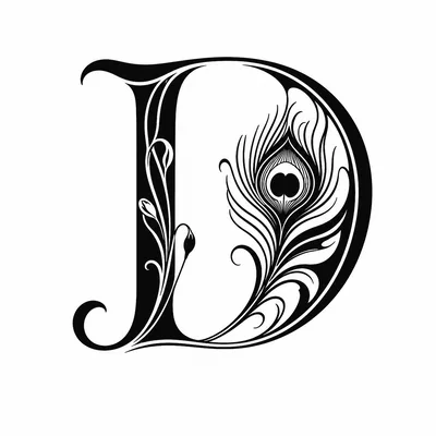 Decorative Letter D With Peacock Feather Illustration