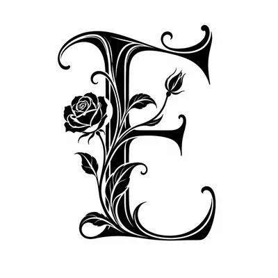 Decorative Letter E With Floral Rose Ornament
