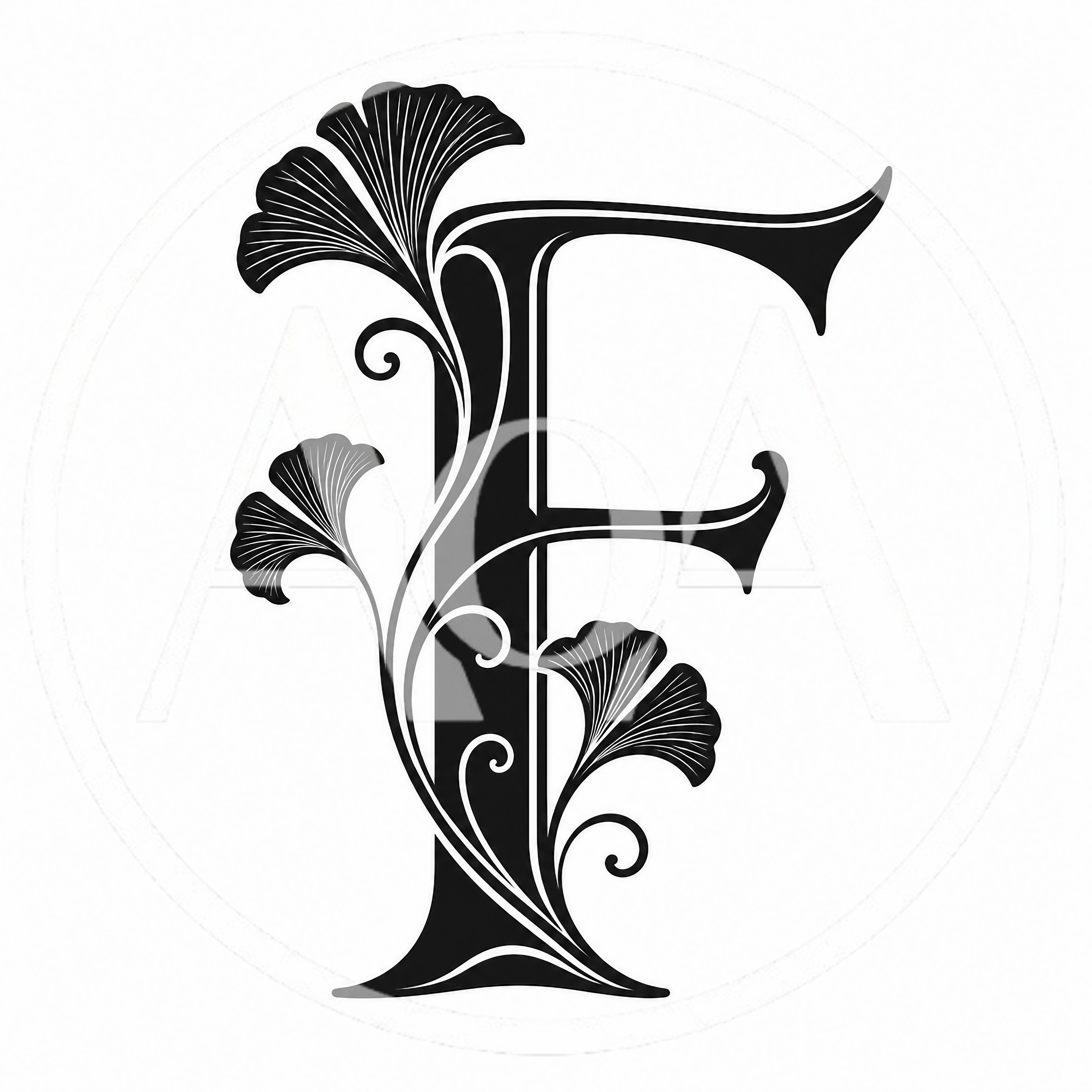Elegant Decorative Letter F With Ginkgo Biloba Leaves