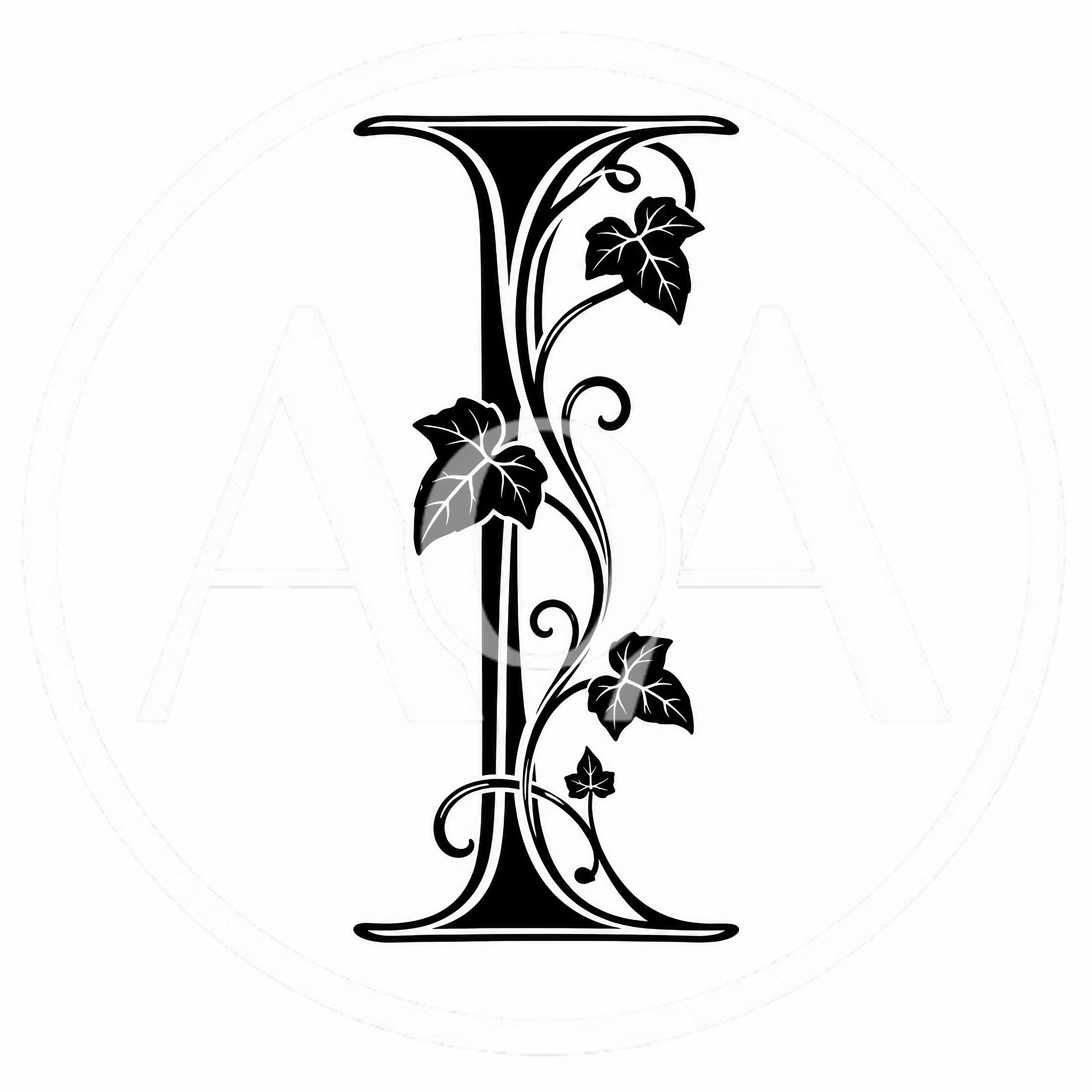 Decorative Letter I With Ivy Leaf Ornament