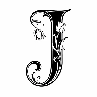 Decorative Letter J With Floral Tulip Ornament