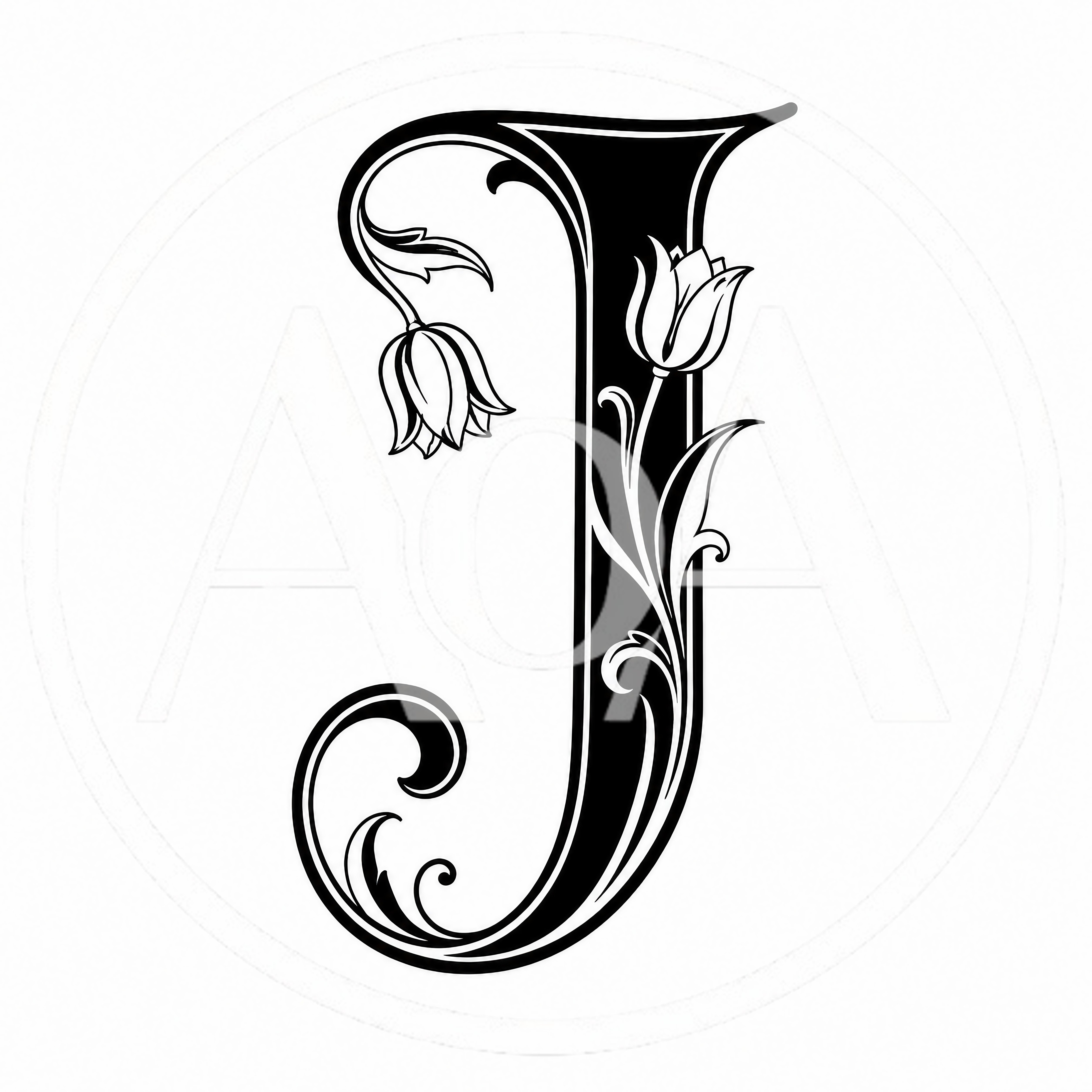 Decorative Letter J With Floral Tulip Ornament
