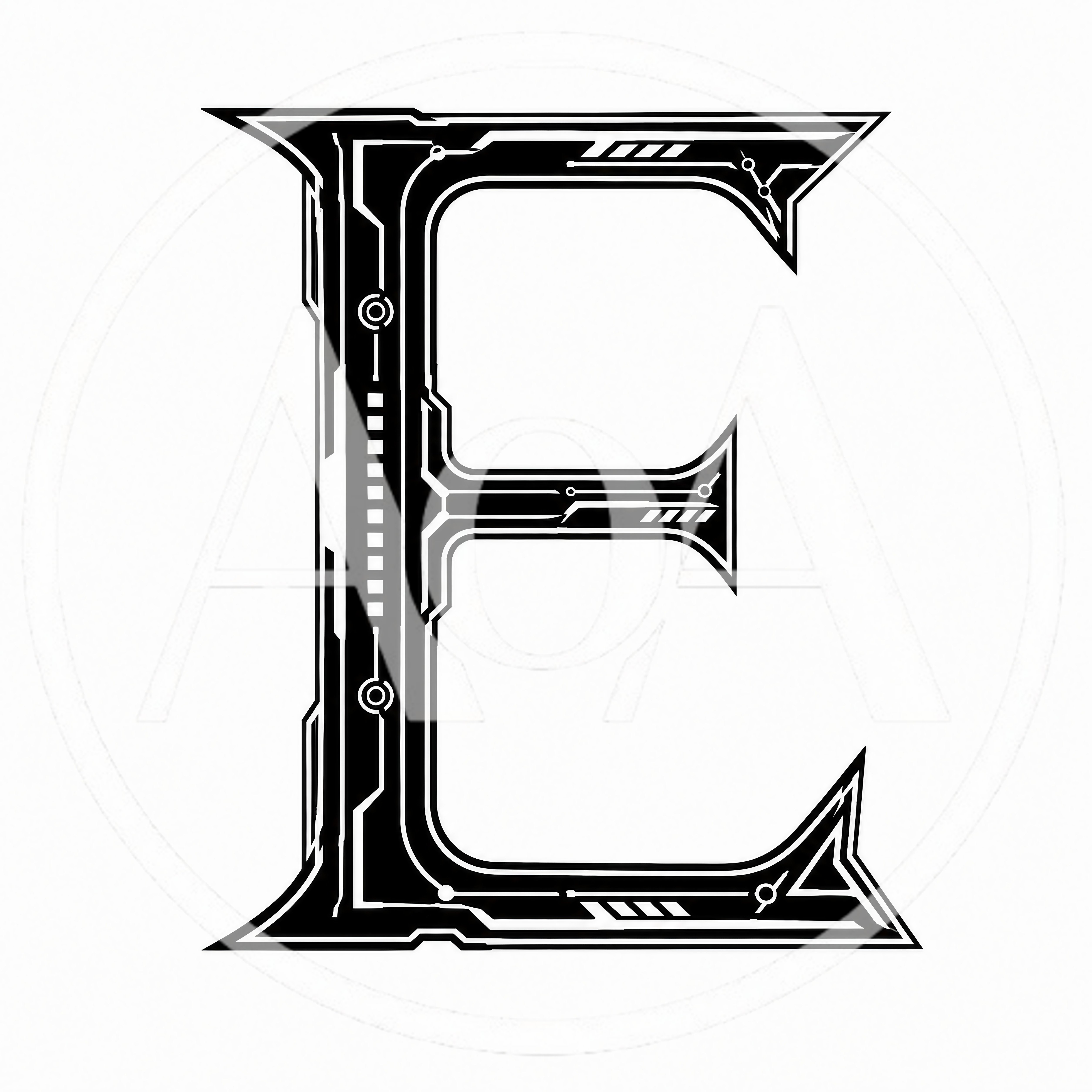 Futuristic Cyberpunk Style Letter E Typography