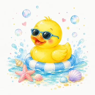 Cute Rubber Duck Wearing Sunglasses In A Pool Float