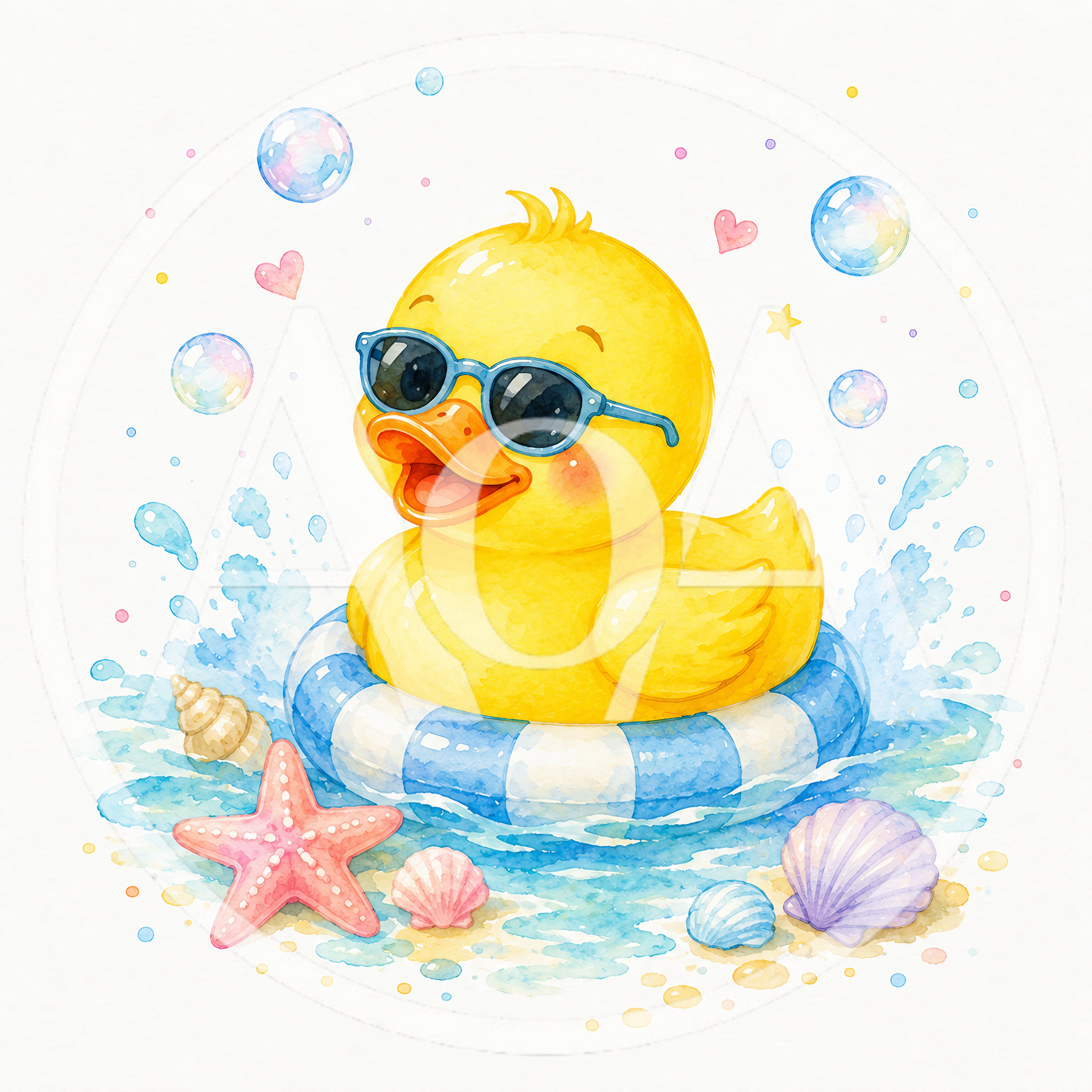 Cute Rubber Duck Wearing Sunglasses In A Pool Float