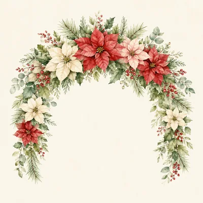 Watercolor Christmas Poinsettia Floral Arch Wreath