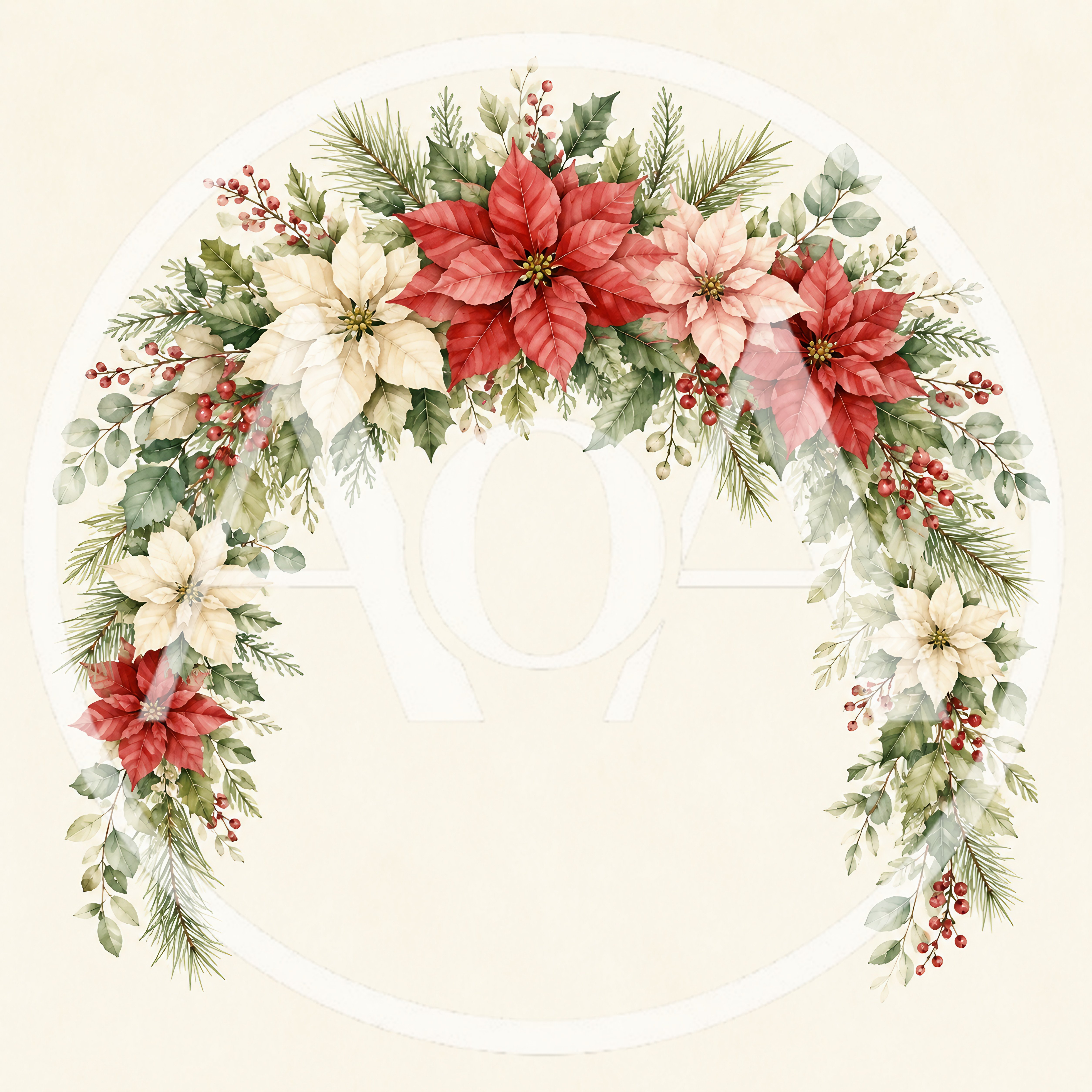 Watercolor Christmas Poinsettia Floral Arch Wreath