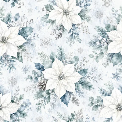 Seamless Winter Floral Pattern With White Poinsettias