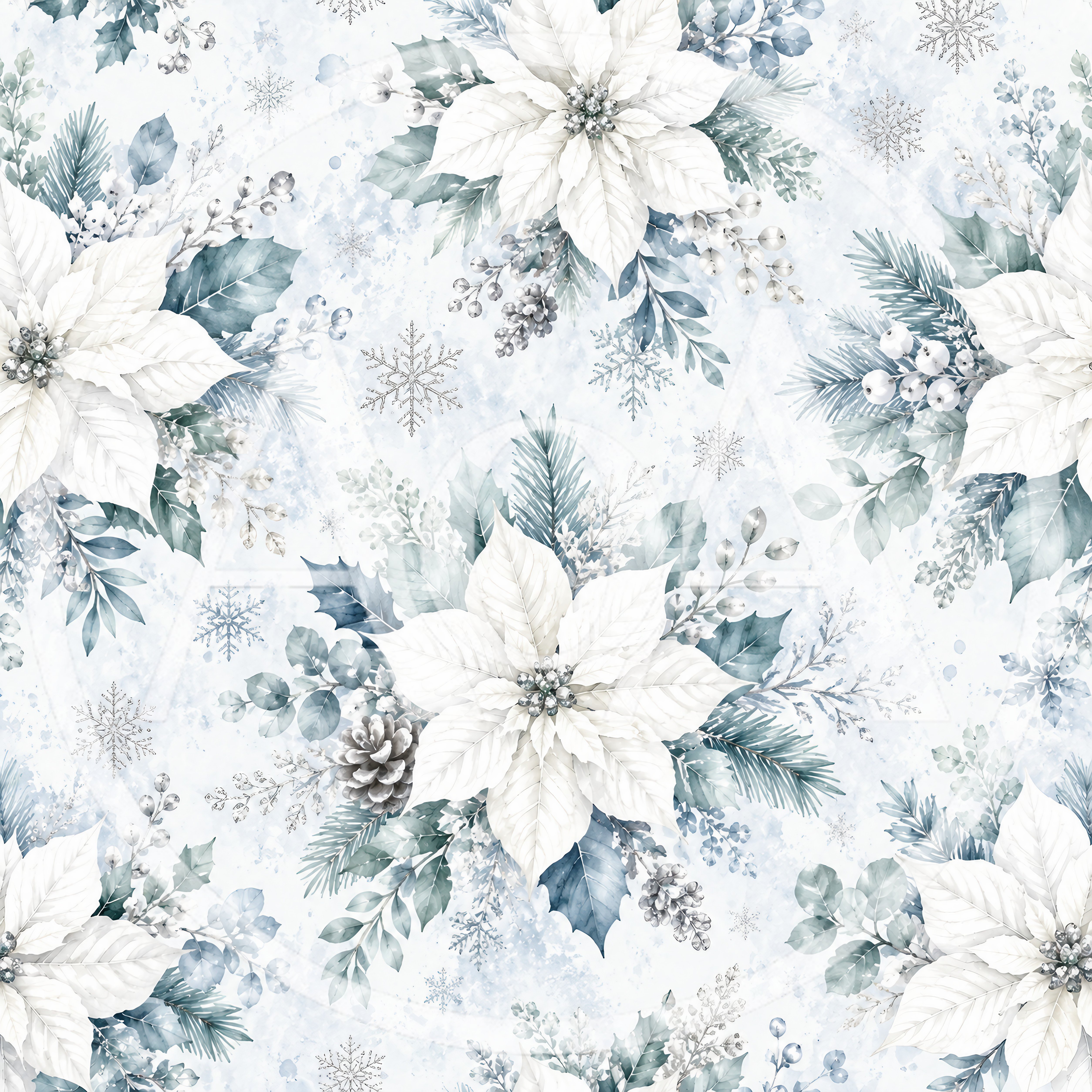 Seamless Winter Floral Pattern With White Poinsettias