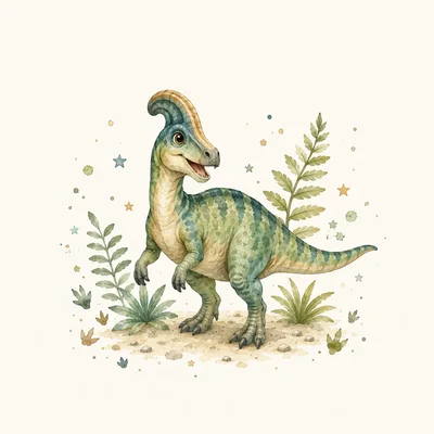 Cute Watercolor Parasaurolophus Dinosaur Illustration