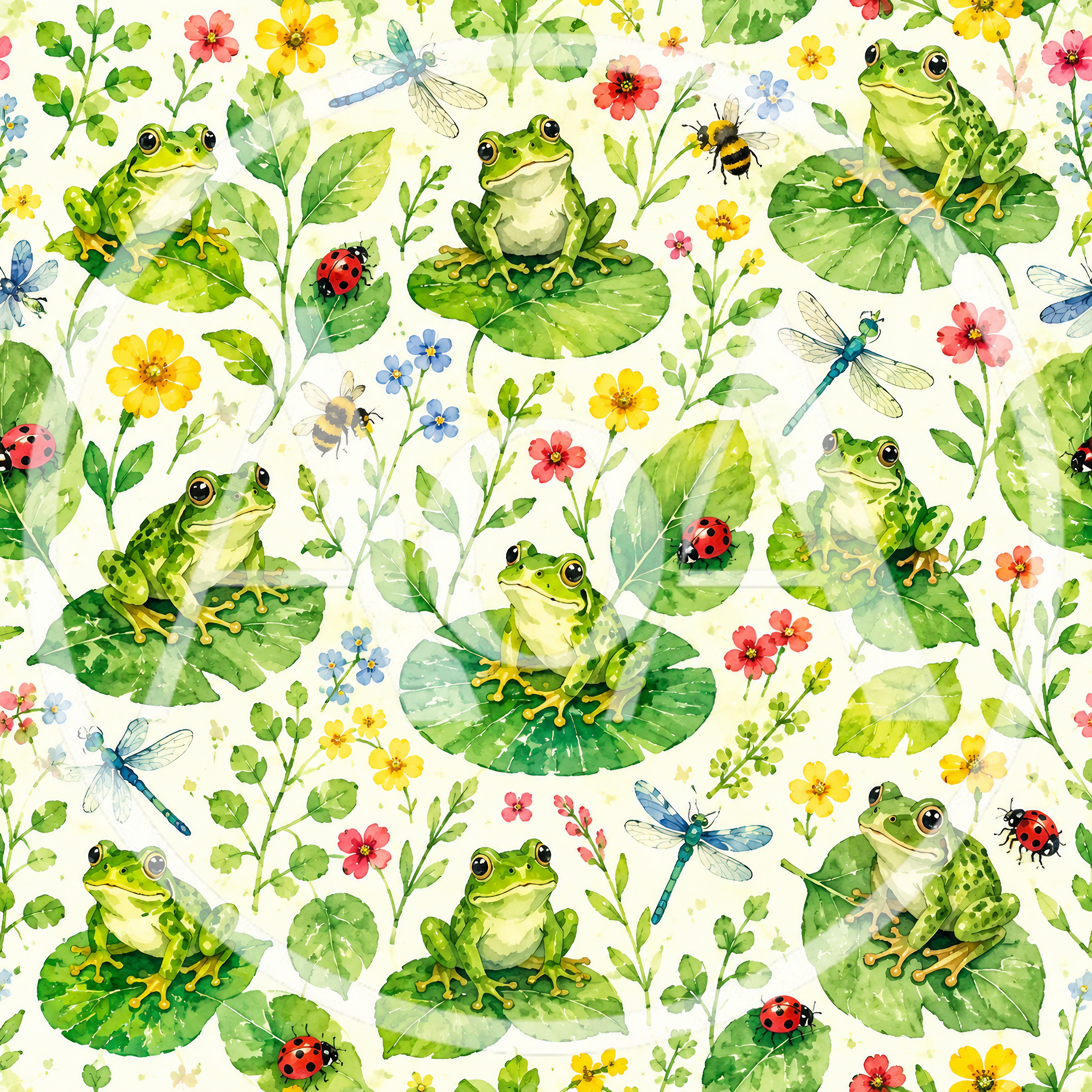 Watercolor Seamless Pattern With Frogs And Insects