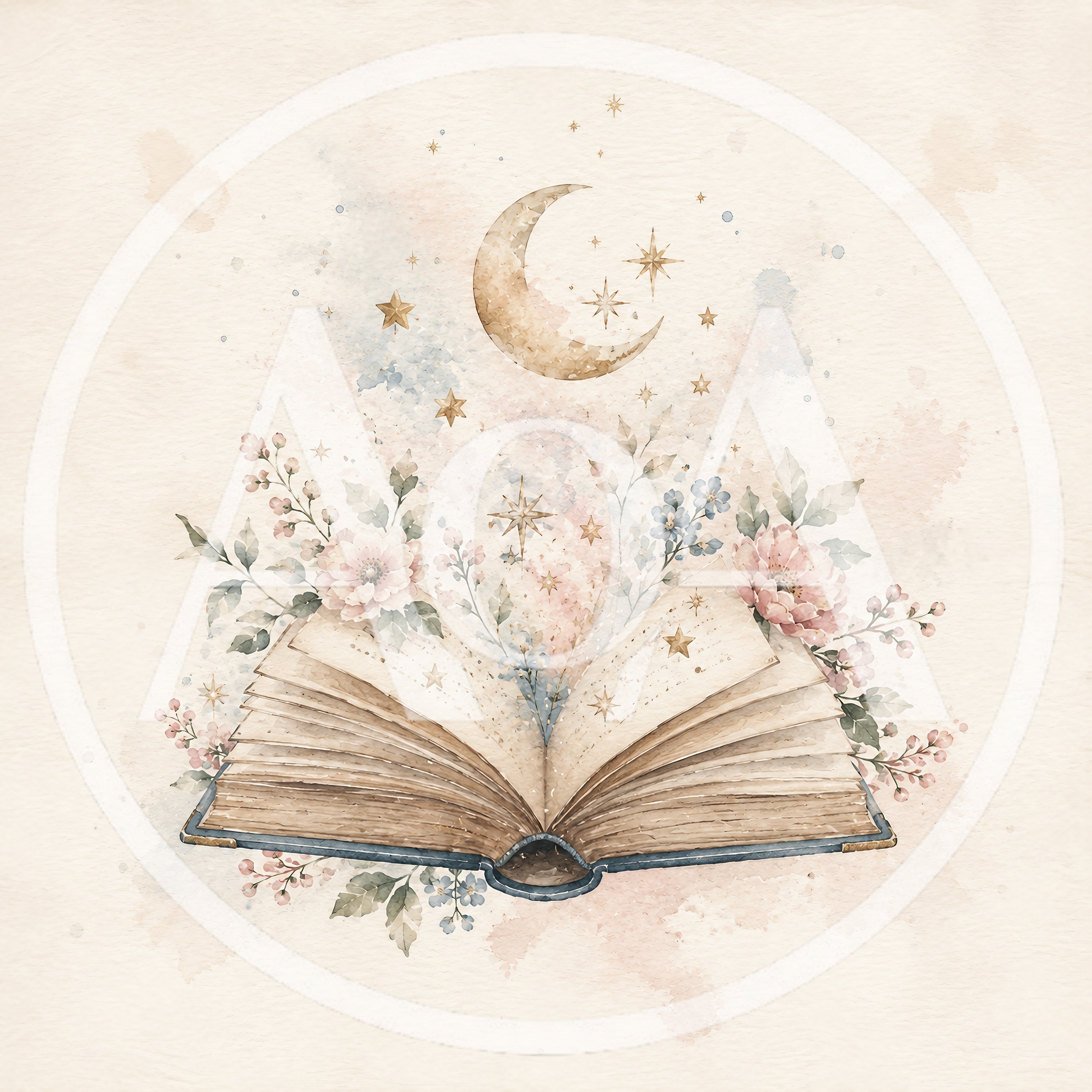 Watercolor Illustration Of An Open Book With Flowers
