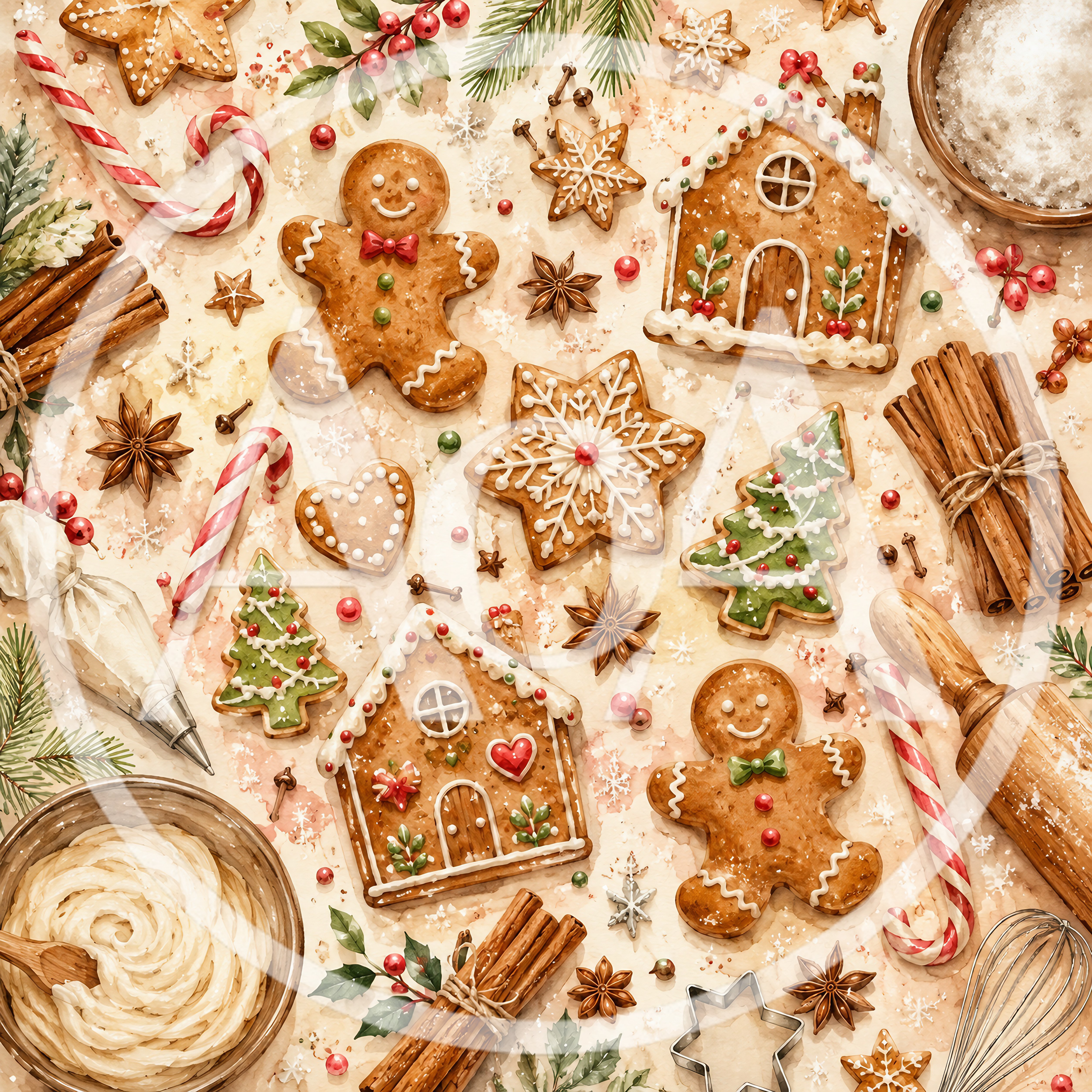 Christmas Gingerbread Cookies And Baking Ingredients Flat Lay